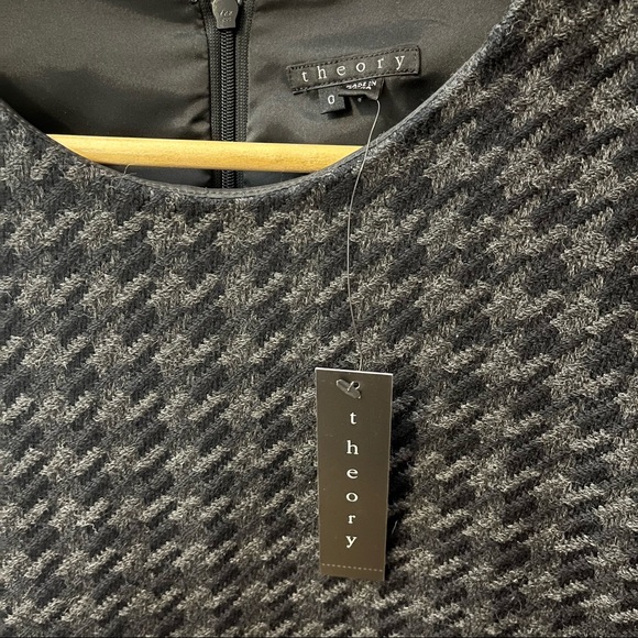 Theory Black Grey Houndstooth Wool Mini Dress Size 0 - Picture 4 of 4